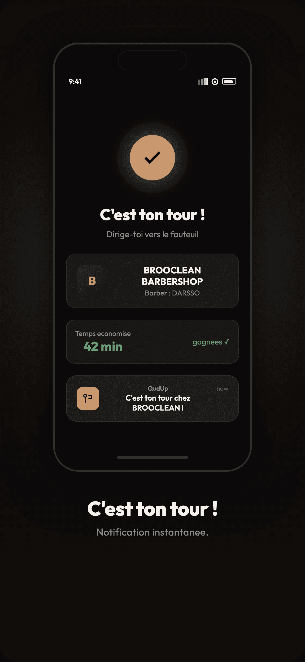 Écran QudUp — notification c'est votre tour